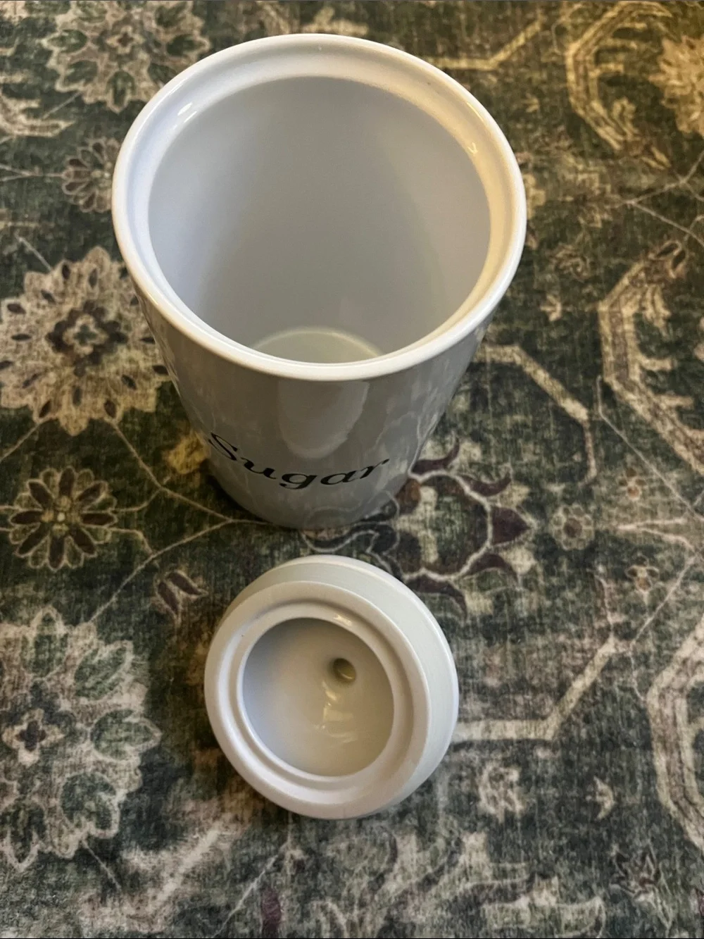 Crofton 43 oz. White Ceramic Sugar Canister with Lid - Classic Kitchen Storage